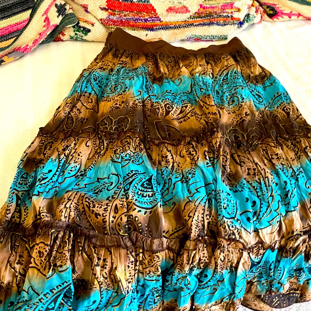 Flowy  turquoise and brown skirt